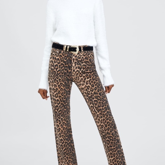 Zara Denim - Zara leopard print straight leg jeans
